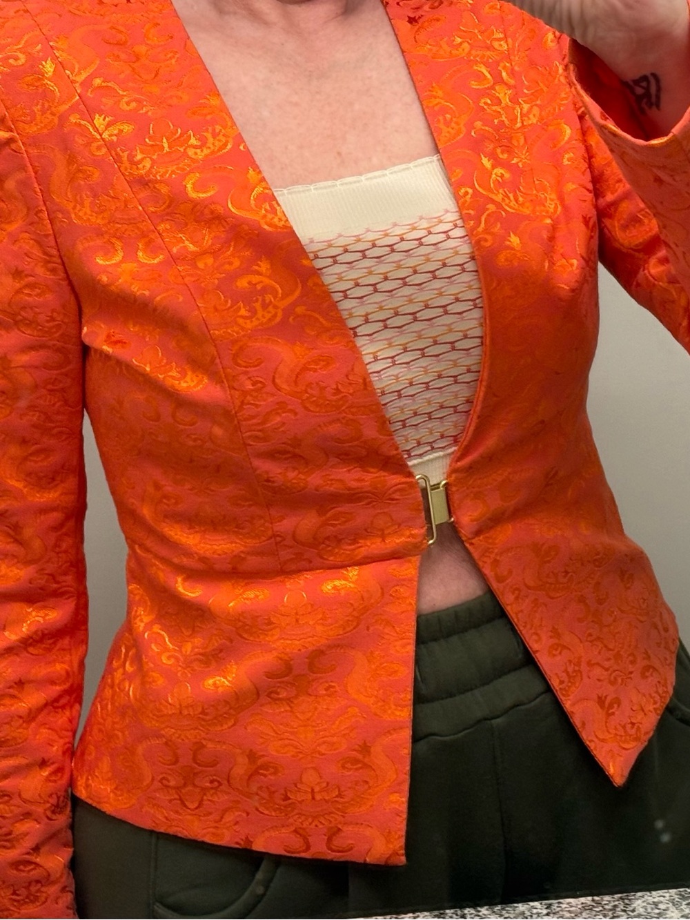 #066. VENUS Brocade Open-Front Peplum Blazer